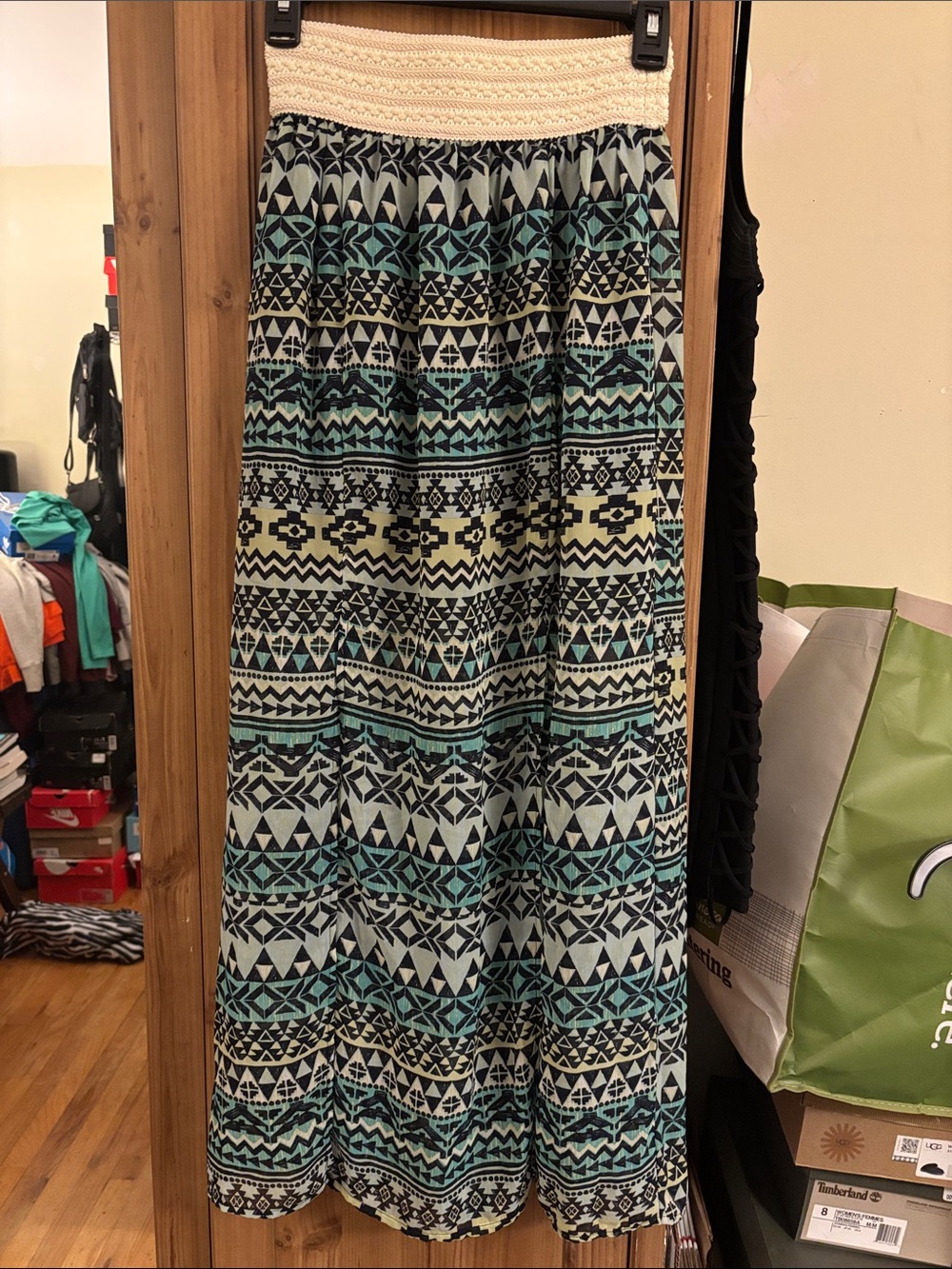 No Boundaries Teal and Black Tribal Maxi Skirt